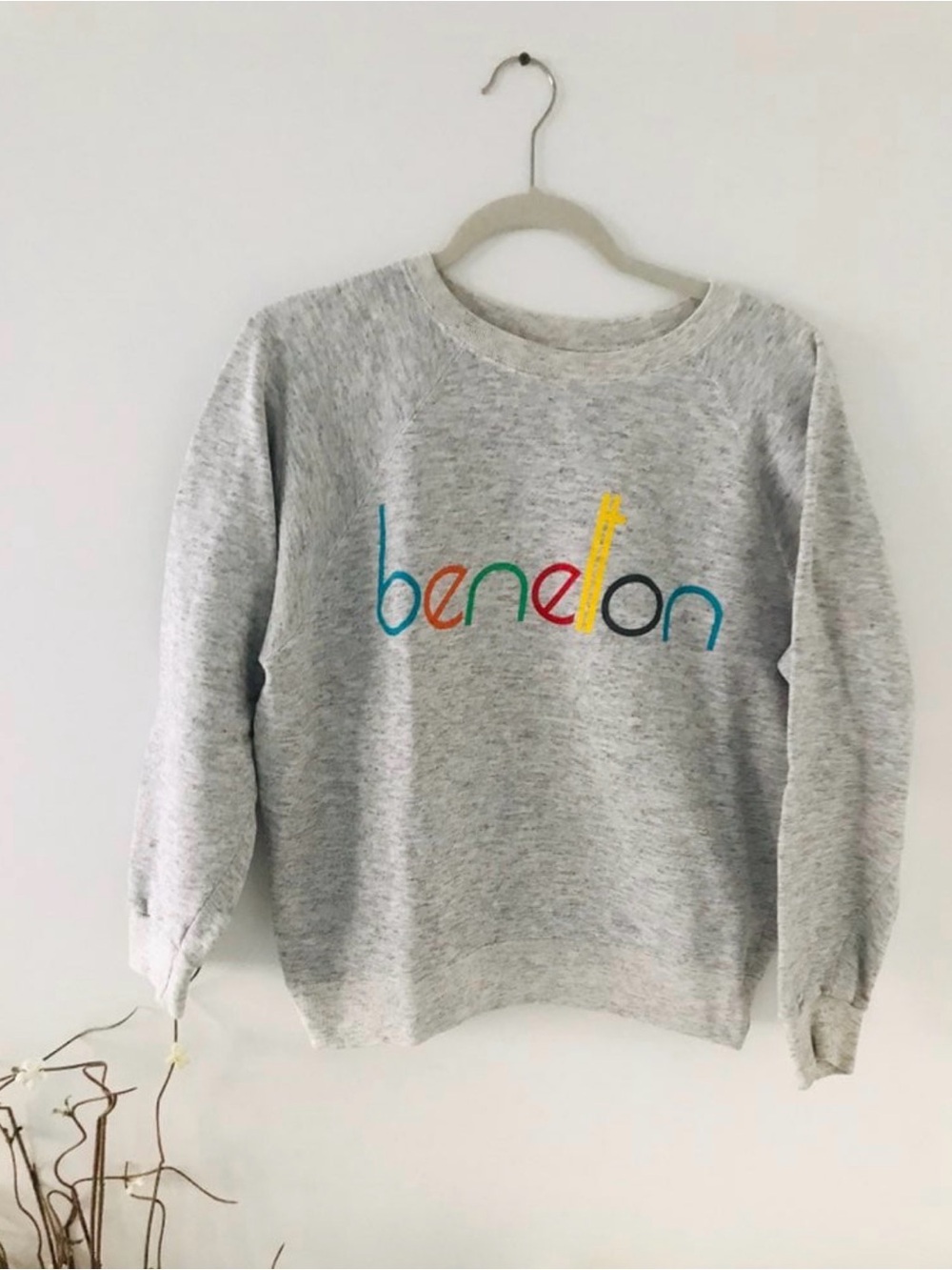 Vintage 80s Benetton Grey Crewneck Spellout Sweatshirt